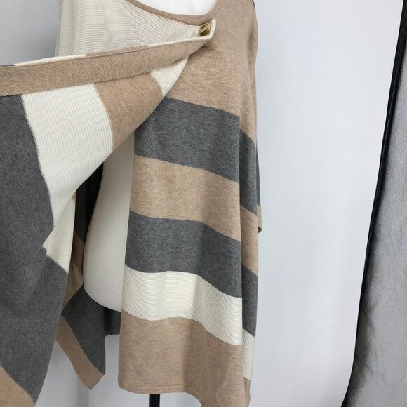 Calvin Klein Colorblock Poncho Creme grey  and Ivory neutral tones gold clasp OS - Picture 14 of 16